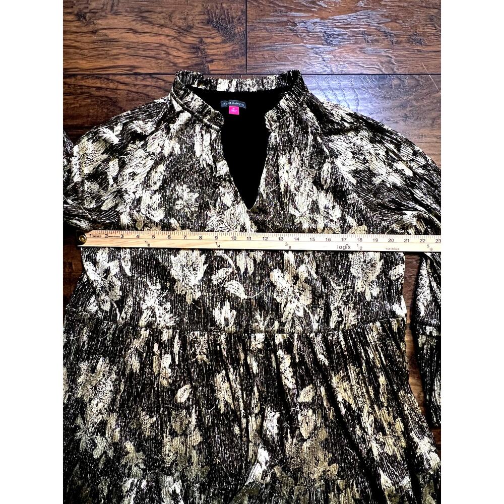 Vince Camuto metallic floral v-neck tiered black and gold dress women's size XL - Picture 9 of 12